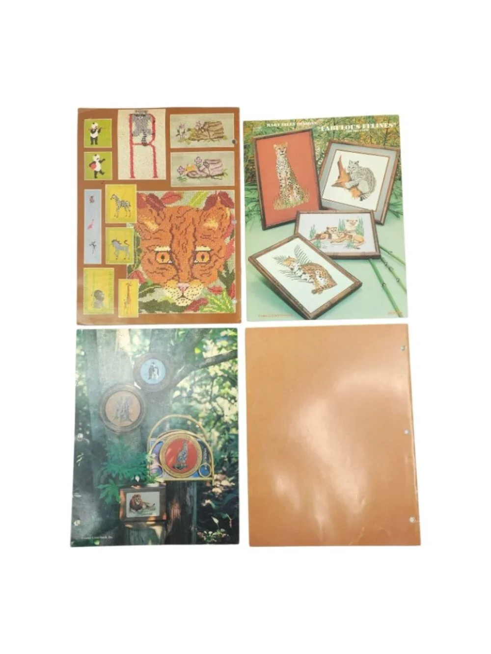 Cross Stitch Pattern Booklets Vintage Lot of 4 Animal Safari Cat Needlepoint DIY